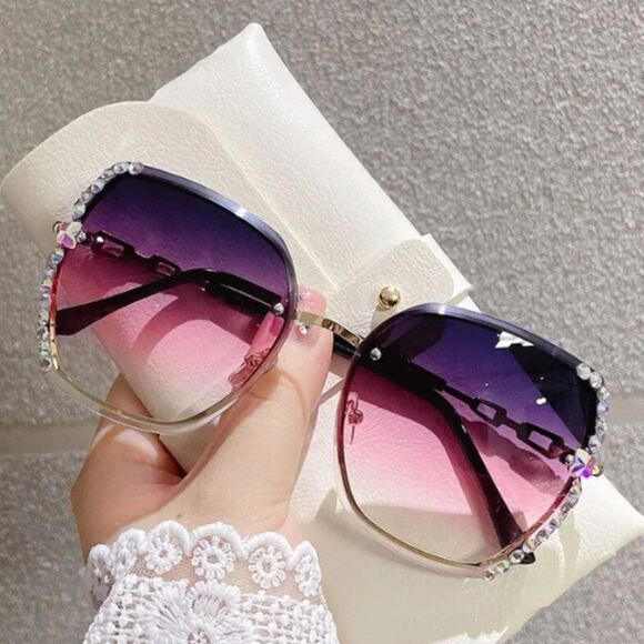 Rhinestone Decor Rimless Fashion Gradient Sunglasses UV400 NWOT - Picture 1 of 5